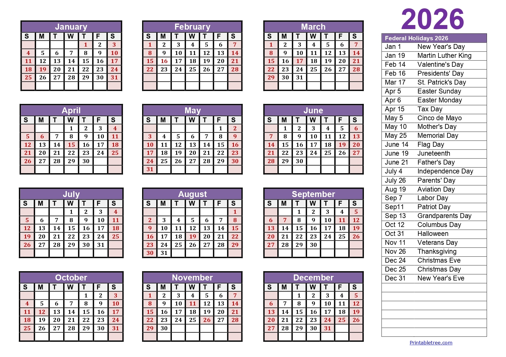 Calendar Events January 2026