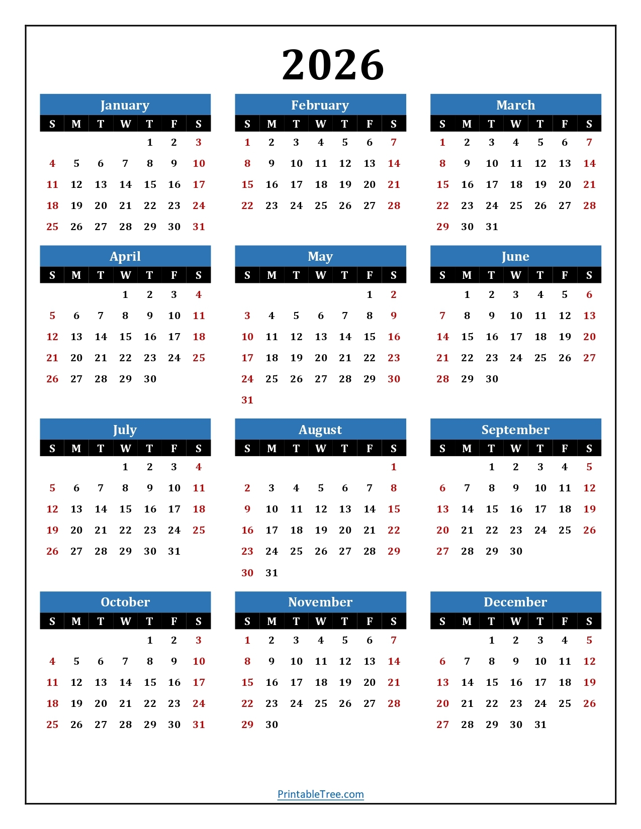 2026 Calendar January Through May
