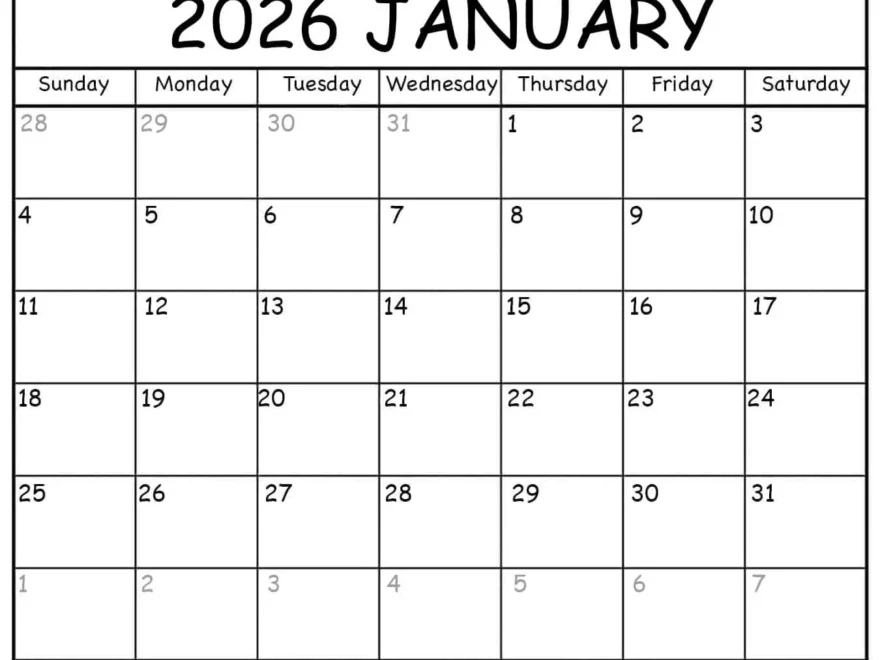 Printable January 2026 Calendar