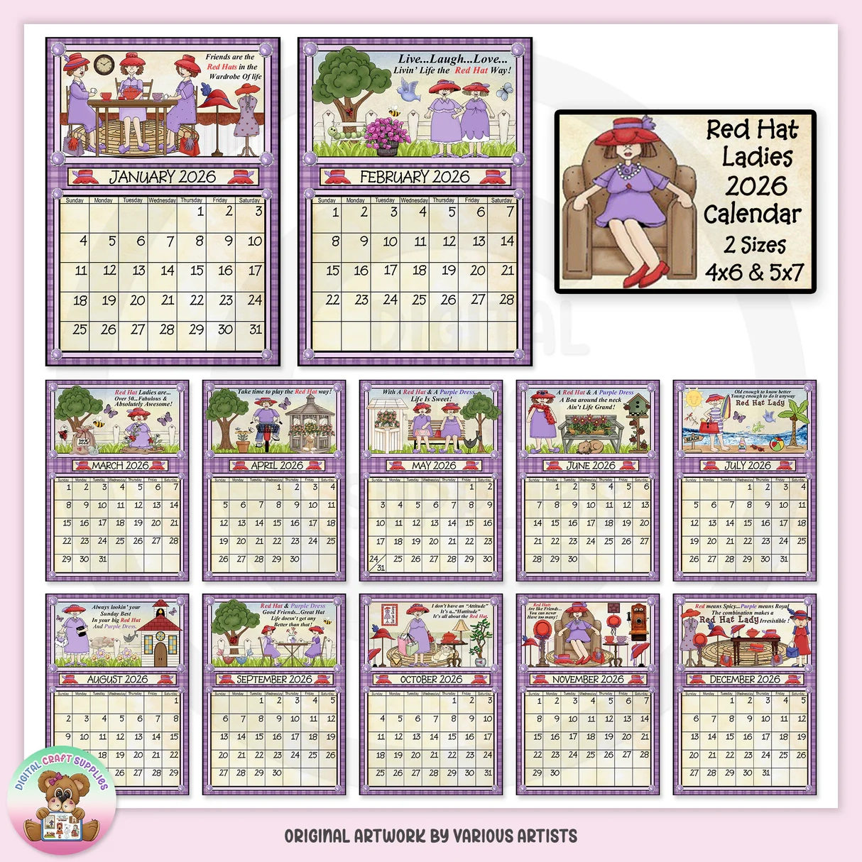 Red Hat Ladies 2026 Calendar DCS Exclusive Digital Craft Supplies