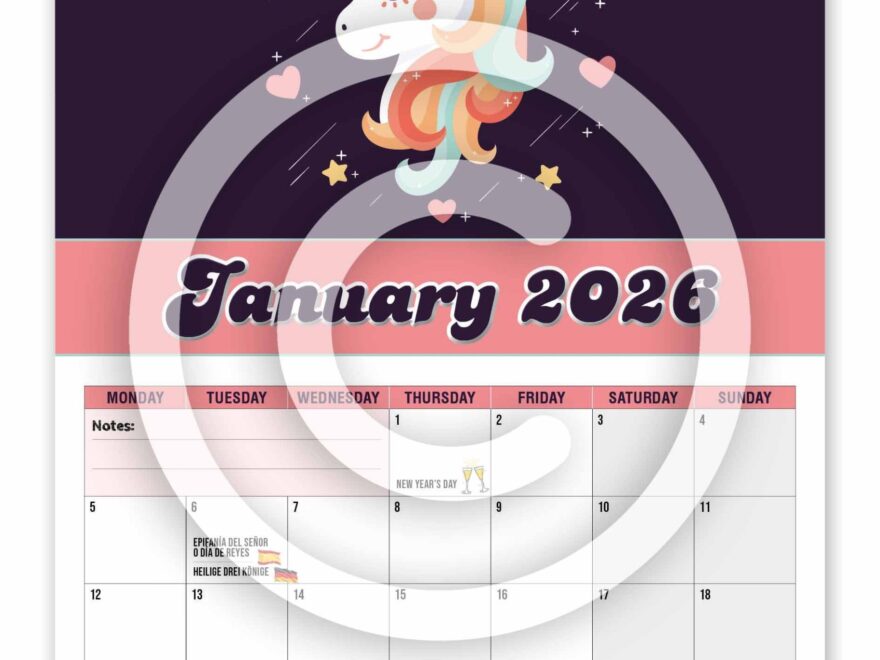 Unicorn 2026 Wall Calendar The Calendar King