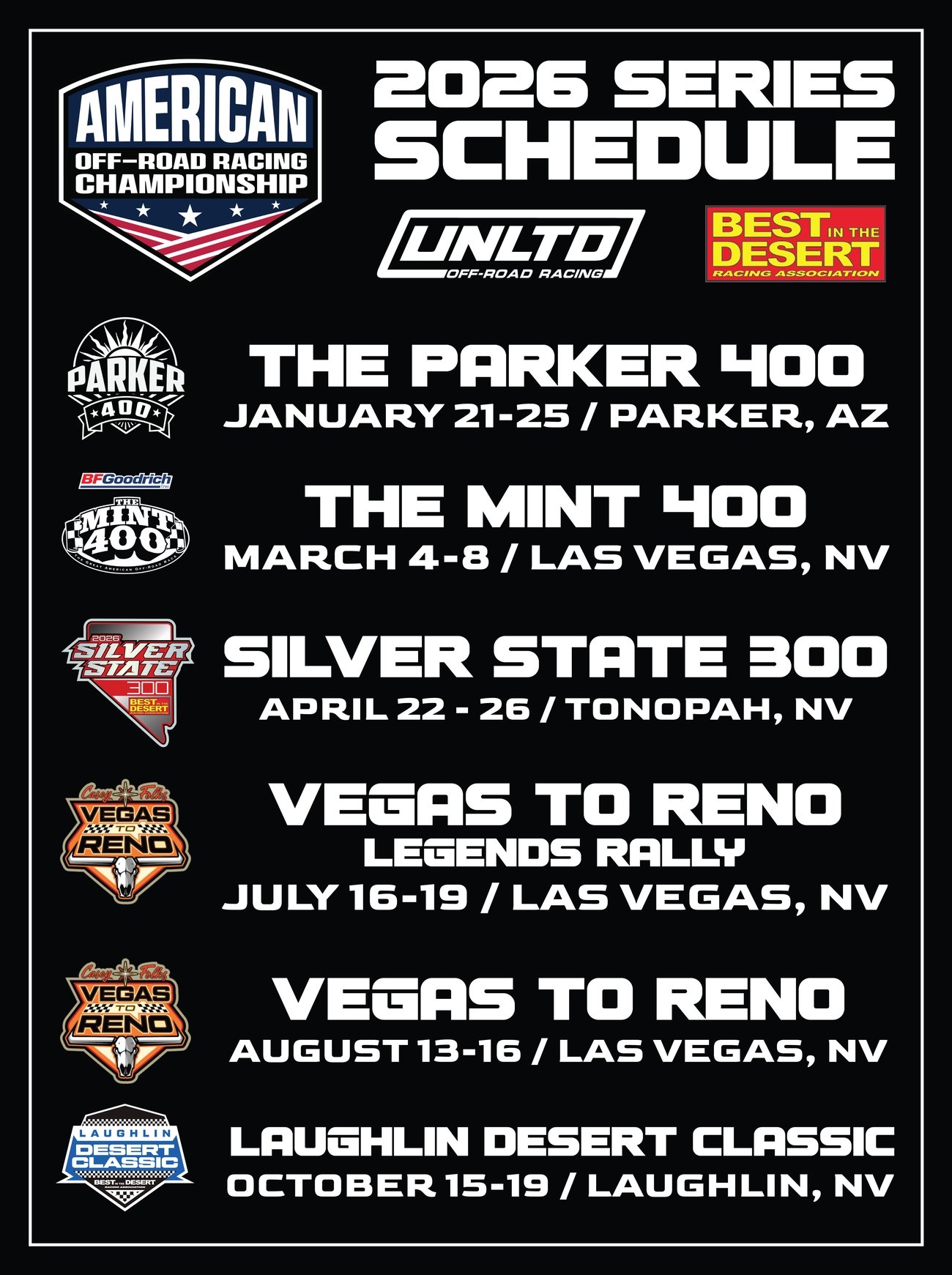 UTV Underground The 2026 American Off Road Racing Championship Season Schedule